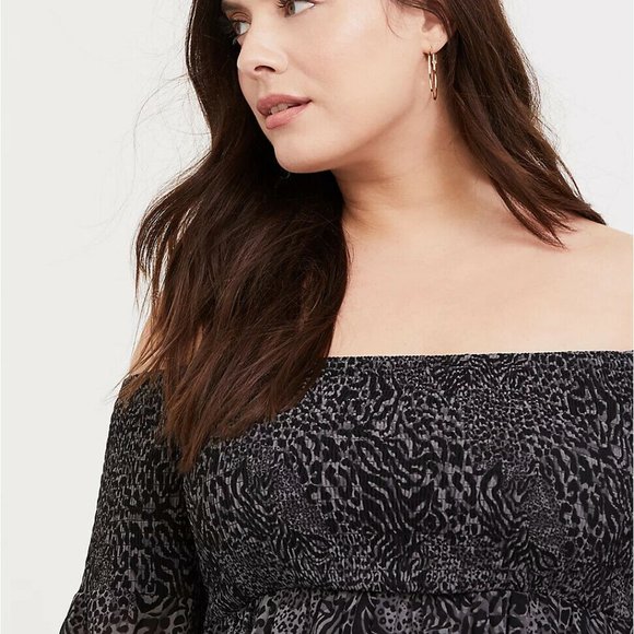 NWT Torrid Animal Print Off Shoulder Babydoll Tunic Top Plus Size 2X HW9871 - Picture 5 of 12